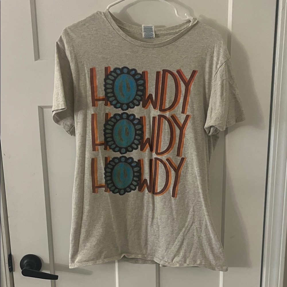 Delta Howdy Graphic Short Sleeve Tee in Cream with Orange and Teal Accents